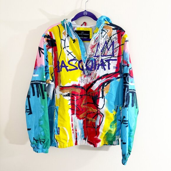Members Only x Basquiat Multicolor Graphic Hooded Windbreaker Men's Size Large - Picture 6 of 6
